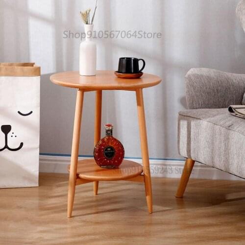 Pure Solid Wood Coffee Table Nordic Simple Modern Sofa Side Table Living Room Small Round Table Simple Coffee Table Balcony Smal