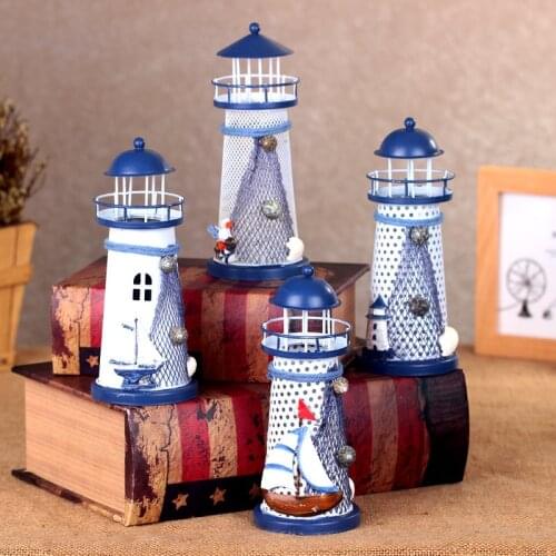 2019 Creative Lighthouse Decoration Lantern Mediterranean Sea Wedding Gift Iron Candle Holder Romantic Tealight Holder Mix Size