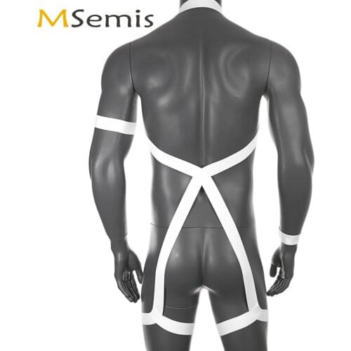 Mens Bondage Body Leotard Halter Chest Harness Strap Costume Sexy Cosplay Muscle Belt Restraints Sissy Gay Restraint Straps Gear