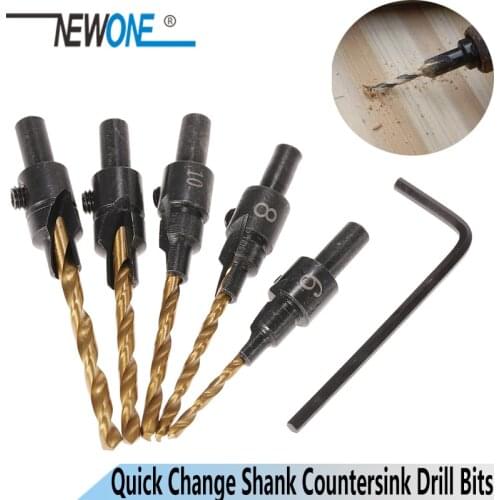 NEWONE 4/5pcs set HSS Woodworking Countersink Drill Bit Set 1/4 Quick change Hex Shank Screw Carpentry Reamer Chamfer Mill