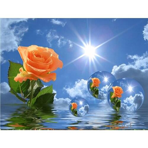 Flower sea blue sky sun balloon DIY Diamond Painting Kit Diamond cross Stitch Rhinestone Mosaic Painting Hall Hanging Murals