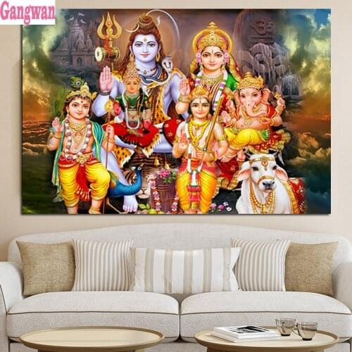 DIY embroidery full square round diamond painting cross stitch kit 5D mosaic home decor Shiva Parvati Ganesha Indian Hindu God