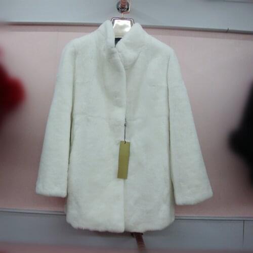 2016 new Natural Real Rex Rabbit fur coat long stand collar outwear