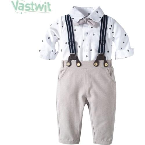 Toddler Baby Boys Formal Gentleman Clothes Sets Short Sleeve Romper+Suspender Pants 2Pcs Wedding First 1st Birthday Party Outfit