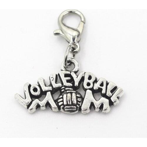 Wholesale 50pcs/lot Volleyball Mom Dangle Charms Lobster Clasp Charms Diy Jewelry Accessory Bracelets Sport Hanging Charms