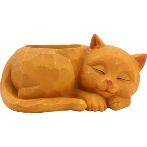 Resin Craft Sleeping Cat Flower Pot Succulent Planter Bonsai Pots Indoor