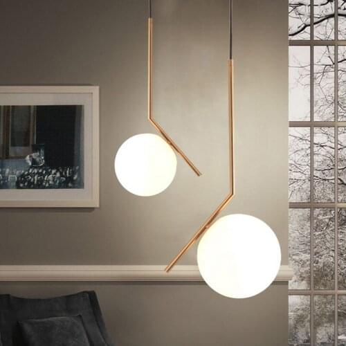 Modern creative glass ball pendant light fixture Nordic home deco dining room golden E27 LED bulb pendant lamp