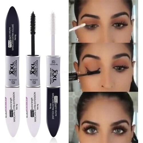2 IN 1 4D Silk Fiber Lash XXL Mascara Black Mascara Waterproof Silk Fiber Volume Double Lengthening Curling Mascara de cilios