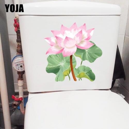 YOJA 22.1X22.7CM Fresh Blooming Lotus Bathroom Toilet Sticker Home Room Decor Wall Decal T1-1899