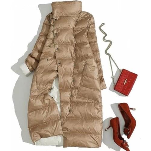 Plus 3XL Women Double Sided Down Long Jacket Winter Turtleneck White Duck Down Coat Warm Snow Outwear