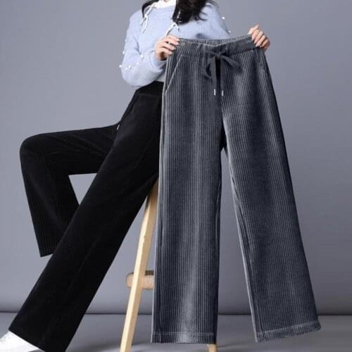 Corduroy wide-leg pants women high waist draped plus velvet pants new large size straight pants autumn and winter pants W930