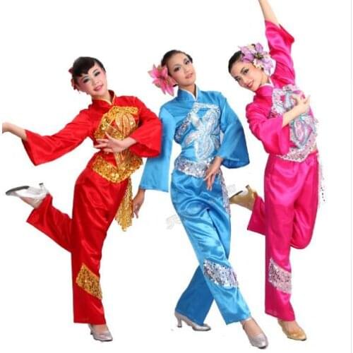 096) sequined Embroidery Chinese national dance costumes square yangko fan dance costumes stage performance clothing drum wear