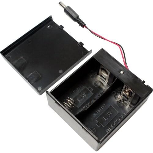 1PCS 2*D Size Battery Storage Case Batteries Holder Connector Enclosed Cover With ON/OFF Switch &DC Plug