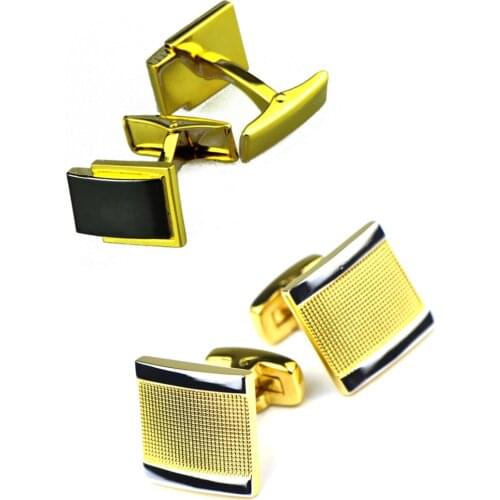 10pairs/lot Simple Business Plating Cufflinks Gold Rectangle Double Color Plating Cuff Links Mens Jewelry Accessory Wholesale