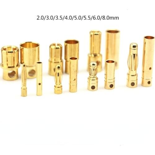 10pair/lot 2mm 3mm 3.5mm 4.0mm 5.0mm 5.5mm 6.0mm 8.0mm Female Male Gold Bullet Banana Connector For RC Helicopter Car Muticopter