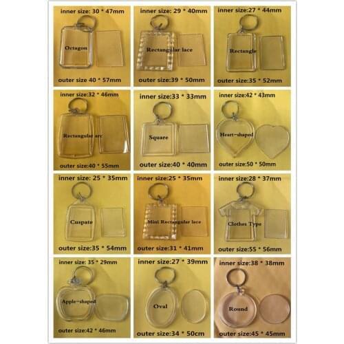10pcs/lot 12 style DIY Split Ring Keychains Shaped Blank Acrylic Insert Photo Picture Plastic Frame Keyrings
