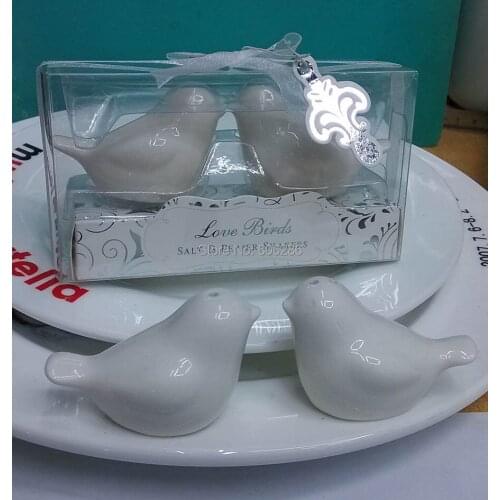 160pcs=80sets/lot True Love Conquers All Ceramic Love Birds Salt and Pepper Shakers Wedding Thank You Gifts