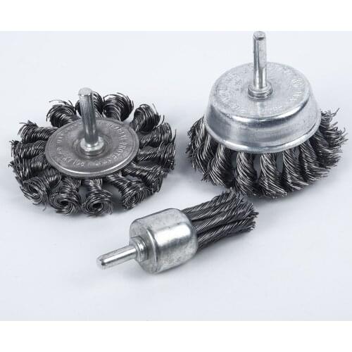 3PCS Steel Rotary Joint Knot Flat Wire Wheel Cup Brush Disk Rust Removal Polishing For Drill Angle Grinder Gadget Rotary Tool