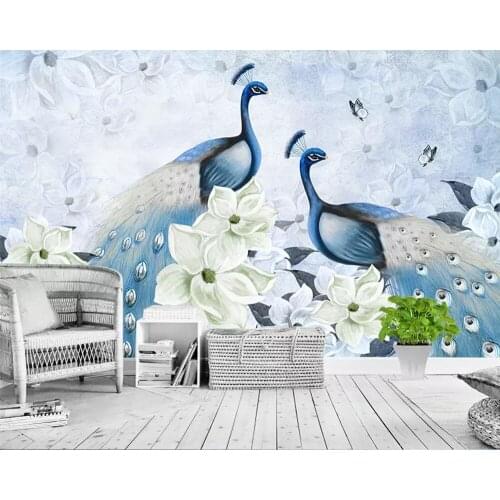 Beibehang 3d wall mural vinyl wall modern peacock hand painted background wallpaper roll kids room wallpaper papel de parede 3d