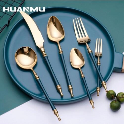 6Pcs/Set Tableware Fork Spoon Knife Set Vintage Cutlery Set 304 Stainless Steel Dinner Dinnerware Set Gold Steak Household Rome