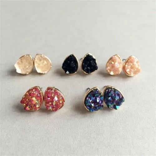 7colors Water Drop Drusy Stud Earrings Fashion Resin Quartz Stone Earings Gold Color Cute Brand Jewelry for Women 15