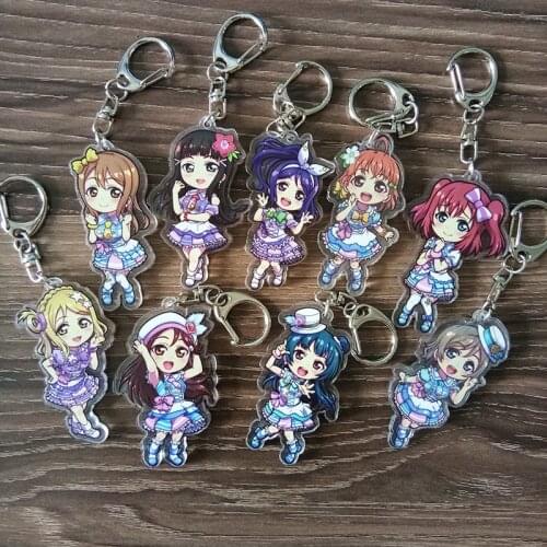 9pcs/set Anime Keychain Love Live Aqours Sunshine Takami Chika Watanabe kulcstarto Keychian Keyrings Pendant llavero Collect