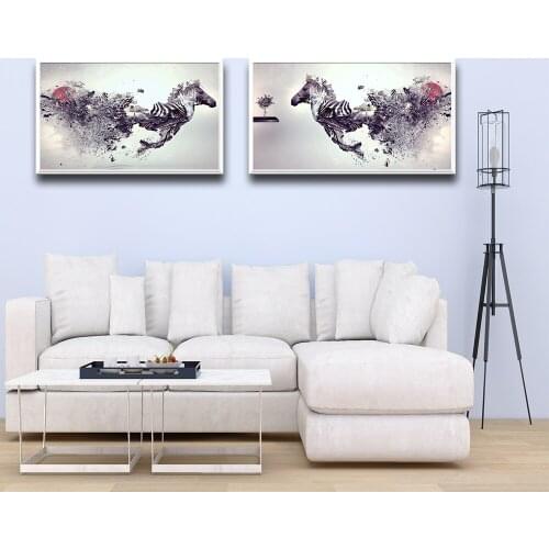 Abstract Running Creative Element Zebra Black And White Posters Wall Art Pictures Home Living Room Decoration
