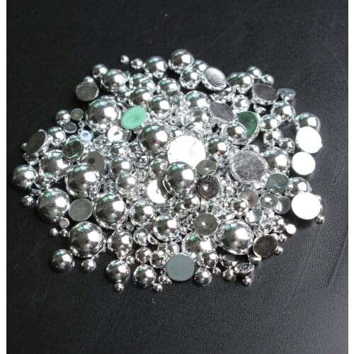 Shiny ABS Half Round Silver Color Mix Size 2mm/3mm/4mm/5mm/6mm/8mm Flatback Pearls 15g Beads Diy Accessories Free shipping