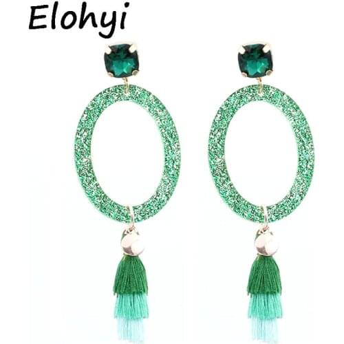 ELOHYI Big Resin Pendents Crystal Stone Drop Earrings For Woman Three Color Tassel Earrings Bohemian Trendy Earrings Jewelry