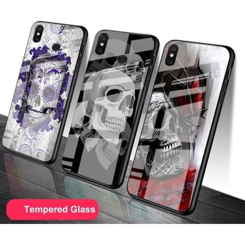 Skull Tempered Glass Phone Case For Redmi Note 5 6 7 8 9 Pro Note8T Note9S Redmi8 9 Cover Shell