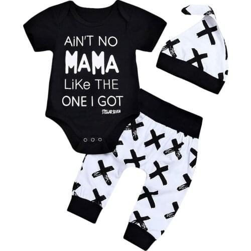 Citgeett Newborn Baby Boys Girls Cotton Tops Short Sleeves Black Romper Cross Pants Leggings Hat Outfits Casual Summer Clothes