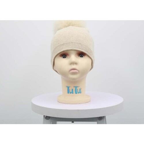 Childrens Smooth Wool Hat Warm Solid Color Outdoor Cap Winter Baby Insert Cap Fox Ball Can Be Dyed