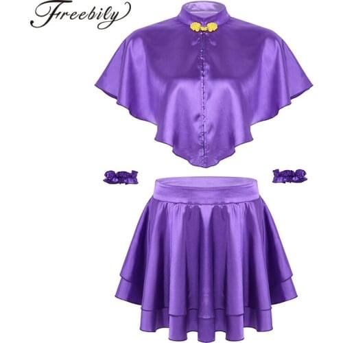 Women Adults Halloween Party Carnival Circus Cosplay Costume Shiny Satin Cape with Skirt and Wristbands Fancy Dress up Set