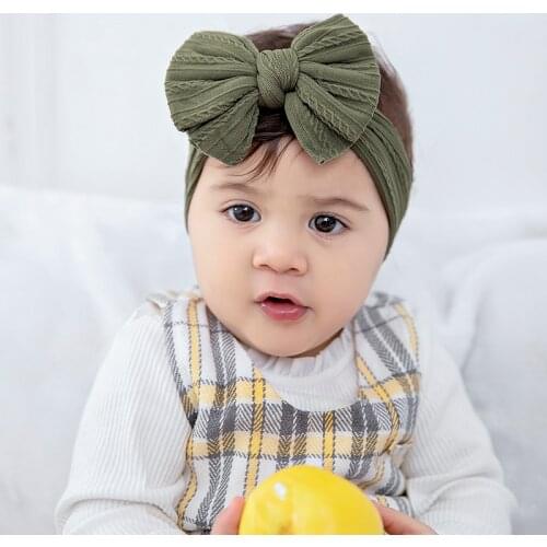 Double Layer Cable Knit Bows Nylon Headbands Newborn Baby Girls Stretchy Bandage Braid Bowknot Width Nylon Headwraps Hairbands