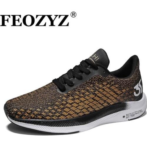 FEOZYZ Flywire Light Weight Men Running Shoes Breathable Trainers Shoes Men Low Top Sneakers Fitness Jogging Shoes