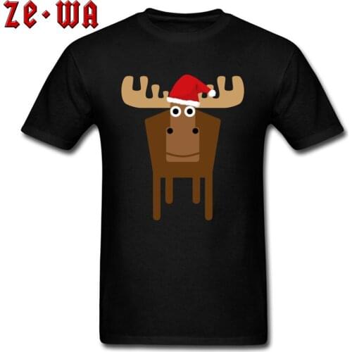 Christmas Deer T-shirt Print Mens Funny Cartoon T Shirt Man Black Tops & Tees Crew Neck 100% Cotton Clothing Xmas Gift Tshirt