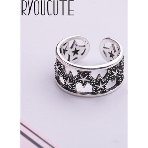 Romantic Style Silver Color Star Finger Rings for Women Fashion Adjustable Antique Rings joyas de plata Ladies Gifts