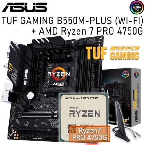 Asus TUF GAMING B550M-PLUS (WI-FI) With AMD Ryzen 7 PRO 4750G Motherboard Set PCI-E 4.0 4 DDR4 128GB CrossFireX Placa-mãe New