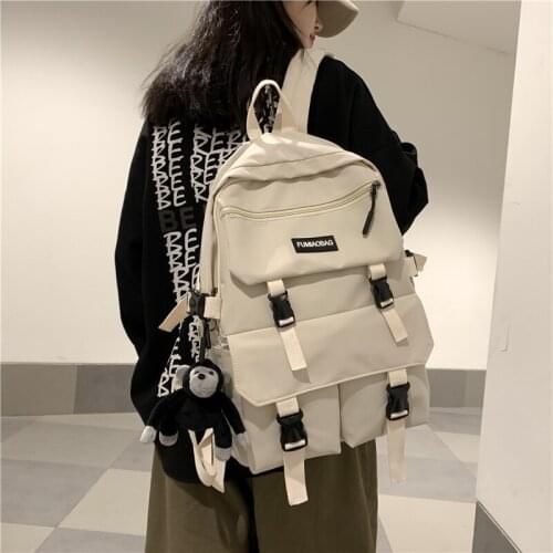 Fashion College Student Black Back Pack Mochila Muti-Pocket Women Backpack Nylon School Bag For Teenage Girls