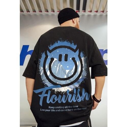 Oversize Smiley Face Men Fashion Brand Trend plus Size Overweight Man Loose Half Sleeve Ins Fashion Short Sleeve Tshirt