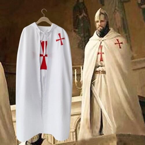 Halloween Men Crusader Costume Cape Cloak Medieval Templar Hospitaller Knights Tunic Robe Halloween Carnival Cosplay Costume