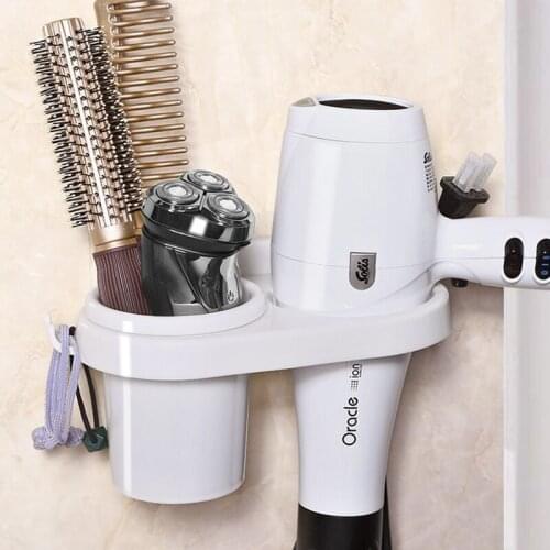 Wall Hair Dryer Storage Rack Hairdryer Holder Creative Suction Cup Hair Dryer Holder Comb Rack Stand Bathroom Shelves Supplies