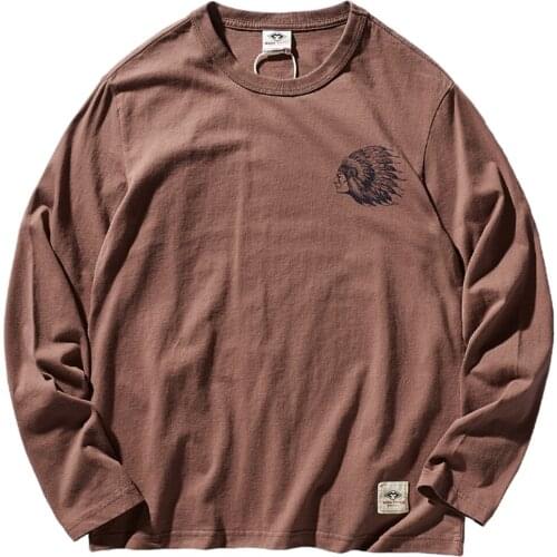 2021 Autumn New Long-Sleeved T-shirt Men Cool Duplex Printing Trendy Simple round Neck Bottoming Tops