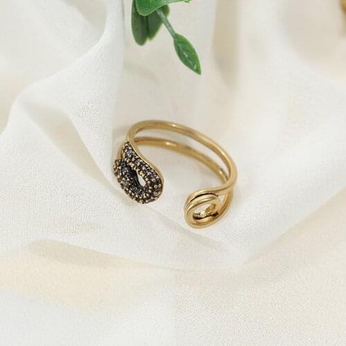 Open fashion bungee index finger jewelry micro-inlaid zircon copper joint ring simple personality curved pin ring for female