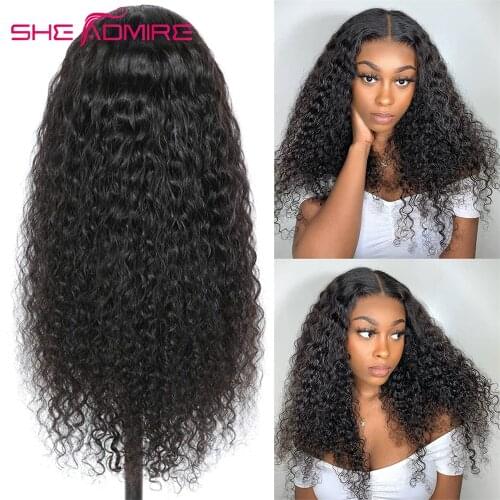 She Admire Brazilian Kinky Curly 5X5 Transparent Lace Closure Human Hair Wigs For Black Women Long Inch Remy Lace Closure Wig