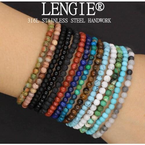 4mm Natural Stone Lapis Lazuli Bead Stretch Bracelet Tiger Eye Round Beaded Bracelets Bangles Jewelry for Men Women