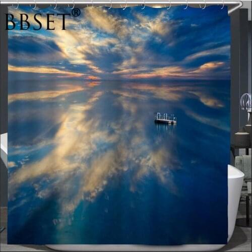 Scenic Shower Curtain The Sea and The Sky Merged Into One Pattern Waterproof Multi-size Douchegordijn Bathroom Decor with Hooks