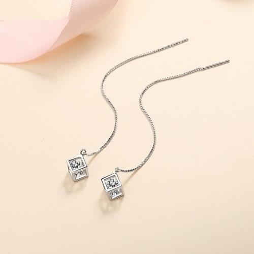 Silver Excellent Cut Total 1-2 Carat Diamond Test Passed D Color Moissanite Square Shape Drop Earrings Girls Silver 925 Jewelry