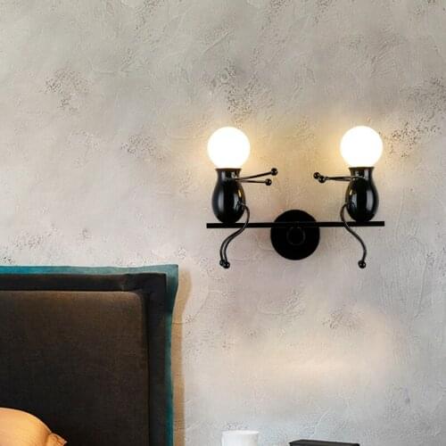 Nordic Double Head LED Lamp Childrens Room Wall Lamp Bedroom Wall Light Creative Lights For Corridor Staircase Balcony E27