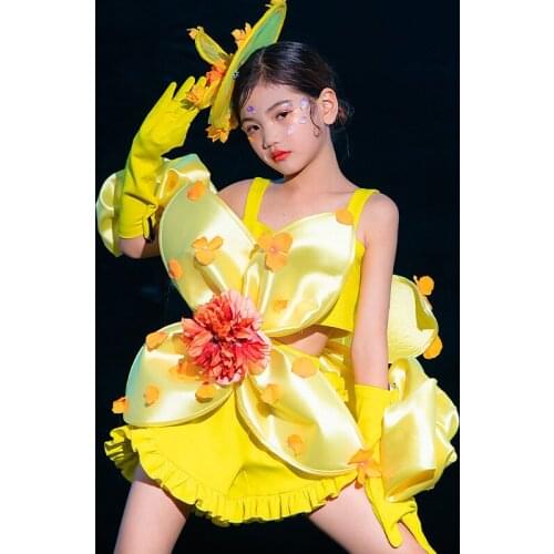 Cheerleader Uniform Catwalk Costume Designer Clothes Yellow Jazz Dancewear Summer Performance Costume Teen Girls Clothing DL8017